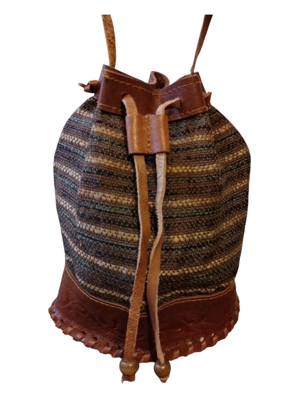 Boho Mini Crossbody Bag Tooled Leather Fabric